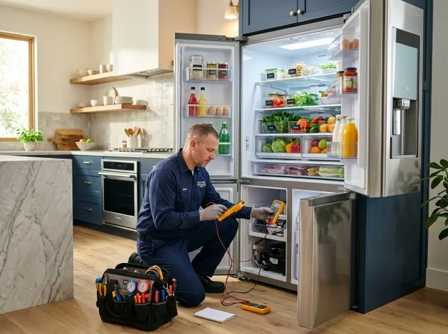 Appliance Repair Hero refrigerator technician testing a fridge on a Austerlitz, NY service call